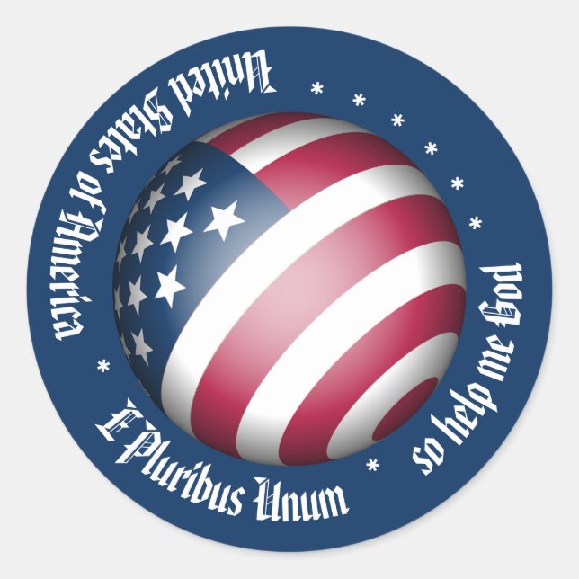 Personalized American Flag Globe and USA Motto Classic Round Sticker (Front)