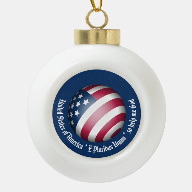 Personalized American Flag Globe, USA Citizenship Ceramic Ball Christmas Ornament (Front)