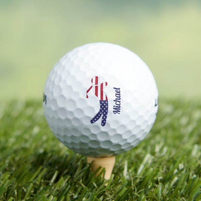 Personalized American Flag Golf Player Golf Balls (Insitu Tee)