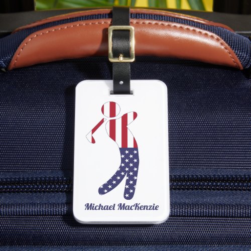 Personalized American Flag Golf Player Luggage Tag