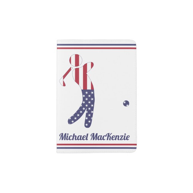 Personalized American Flag Golf Player  Passport Holder (Front)