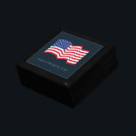 Personalized American Flag Jewelry Keepsake Box<br><div class="desc">An American Flag decorates this patriotic keepsake box. Use this box as a jewelry box,  keepsake box,  decor,  etc... </div>