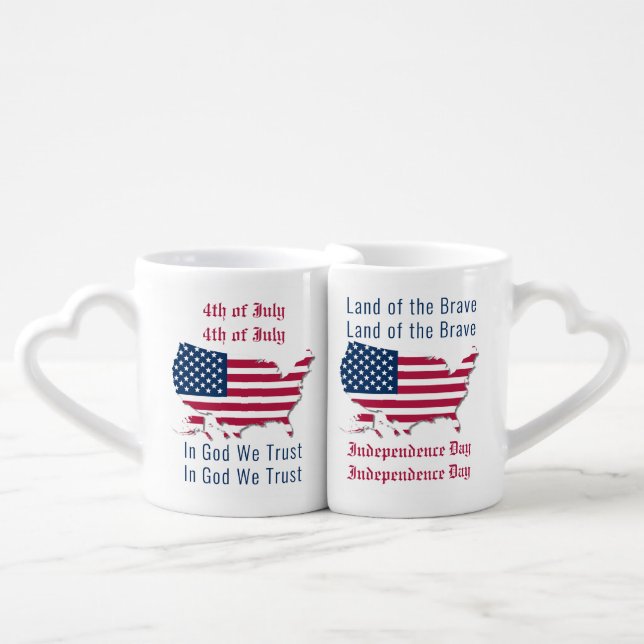 Personalized American Flag & Map Independence Day Coffee Mug Set (Front Nesting)
