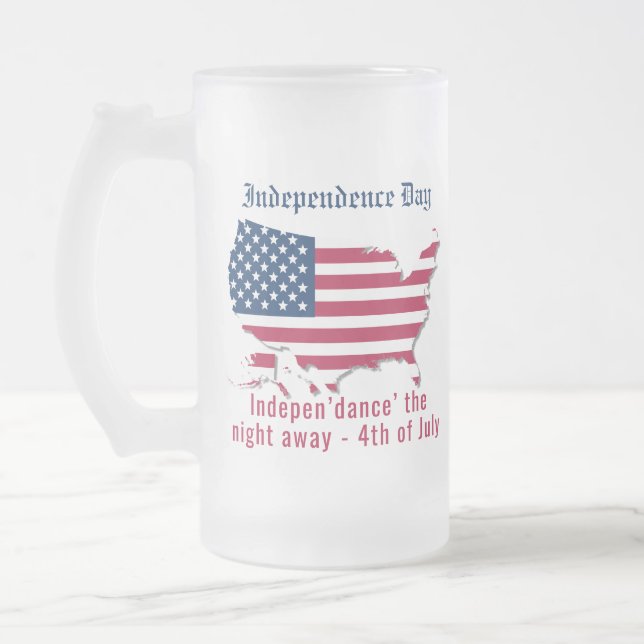 Personalized American Flag, Map Independence Day Frosted Glass Beer Mug (Left)