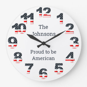 Personalized American Flag Numbers Large Clock