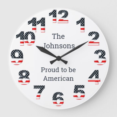 Personalized American Flag Numbers Large Clock