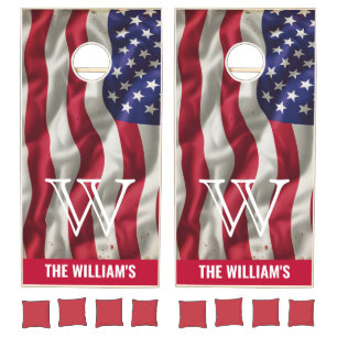 Personalized American Flag Patriotic Family Cornhole Set