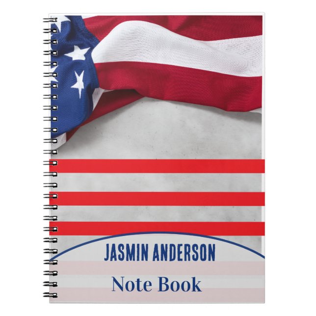 Personalized American Flag Patriotic USA  Notebook (Front)