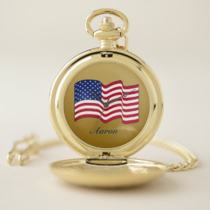 Personalized American Flag Pocket Watch