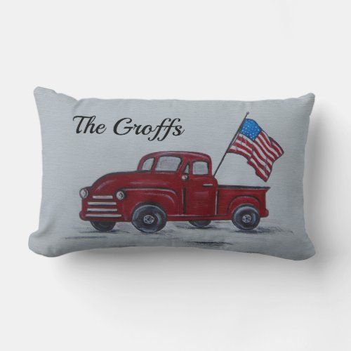 Personalized American Flag Red Truck Pillow