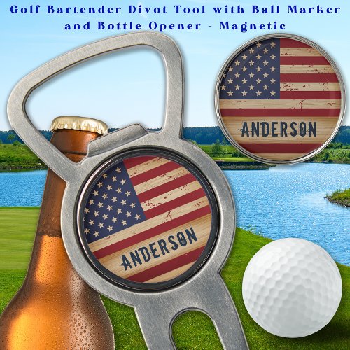 Personalized American Flag Rustic Patriotic Golf Divot Tool