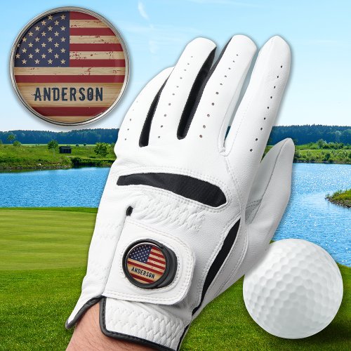 Personalized American Flag Rustic Patriotic Golf Golf Glove