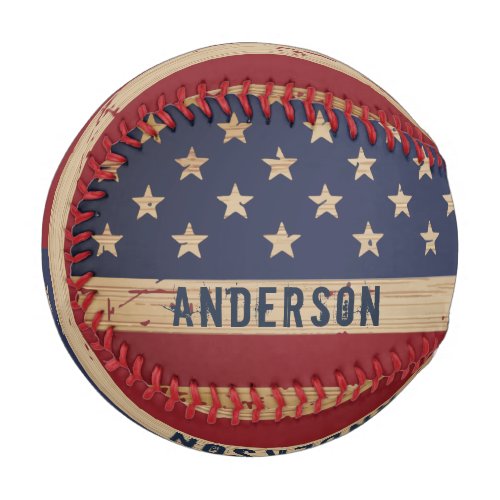 Personalized American Flag Rustic Wood Patriotic Baseball