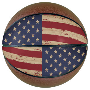 Personalized American Flag Rustic Wood Patriotic Basketball