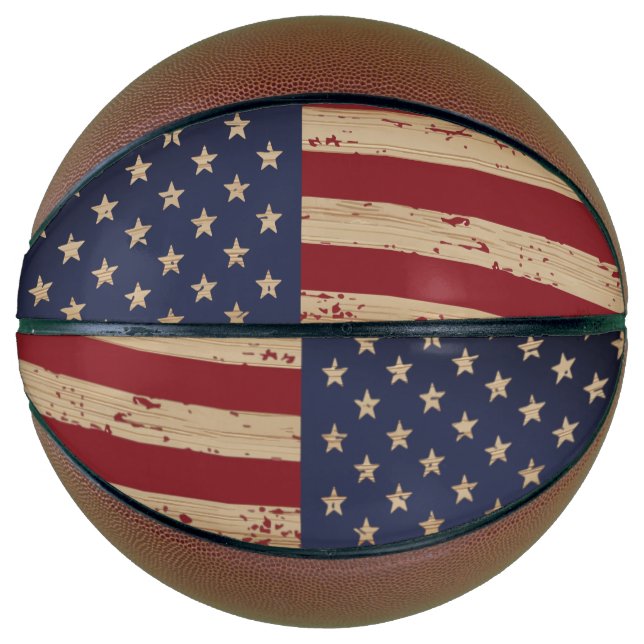 Personalized American Flag Rustic Wood Patriotic Basketball (Front)