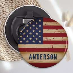 Personalized American Flag Rustic Wood Patriotic Bottle Opener