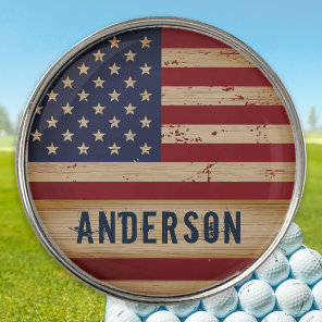 Personalized American Flag Rustic Wood Patriotic Golf Ball Marker