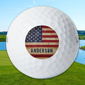 Personalized American Flag Rustic Wood Patriotic Golf Balls