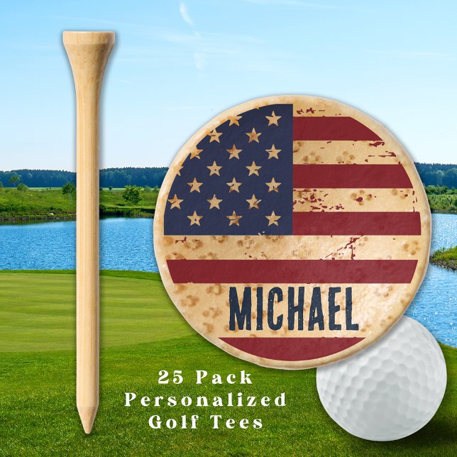 Personalized American Flag Rustic Wood Patriotic Golf Tees (Creator Uploaded)