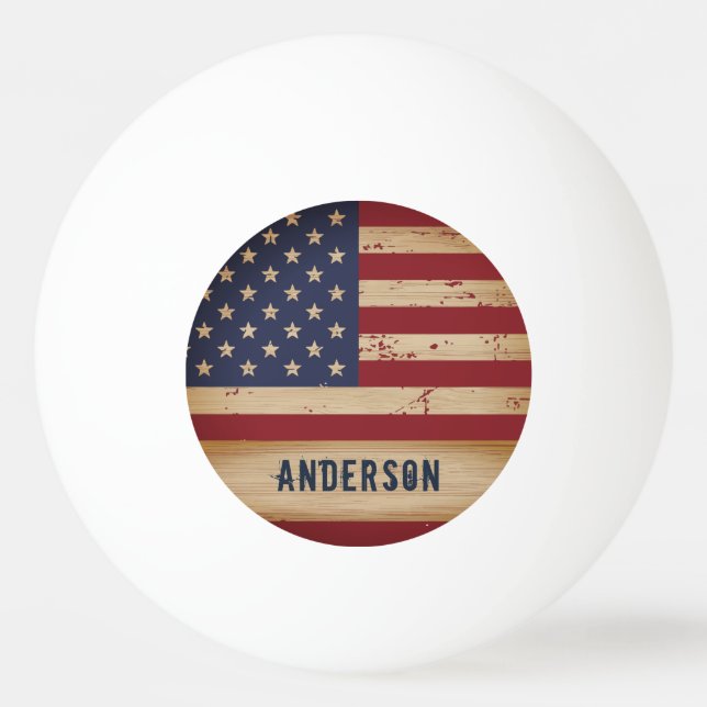 Personalized American Flag Rustic Wood Patriotic Ping Pong Ball (Front)