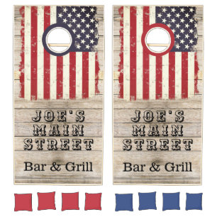 Personalized American Flag Tavern Bar Grill Cornhole Set