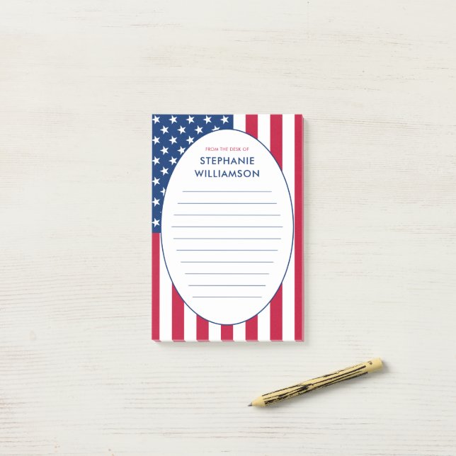 Personalized American Flag USA Post-it Notes (On Desk)