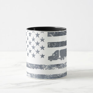 Personalized American Flag with semi truck Mug