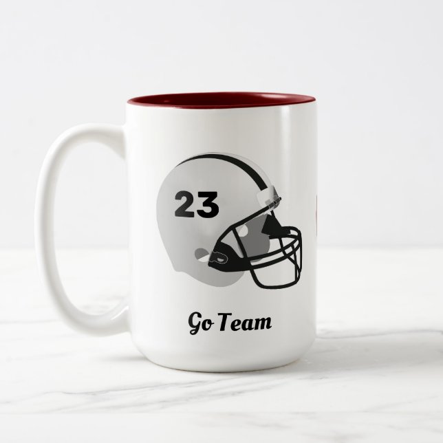 Personalized American Football Ball & Helmet Two-Tone Coffee Mug (Left)
