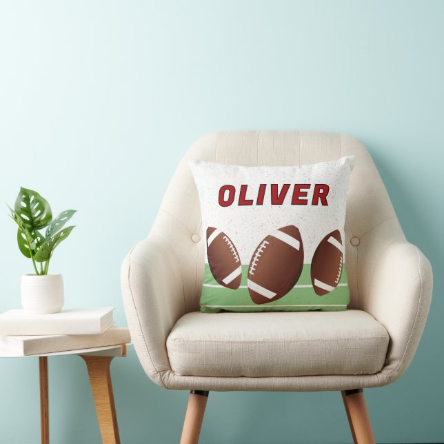 Personalized American Football Balls Name Throw Pillow (Chair)