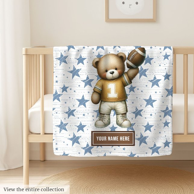 Personalized American Football Blanket for Boys (Custom teddy bear football blanket, soft and cute boy birthday gift for little ones.)