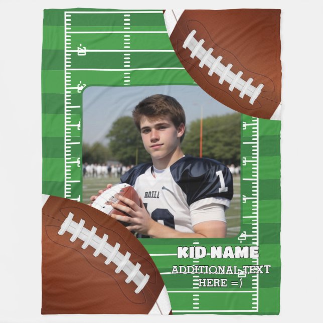 Personalized American Football Kid Photo Fleece Blanket (Front)