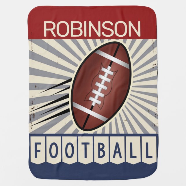 Personalized American Football Retro Sports Baby Blanket (Front)