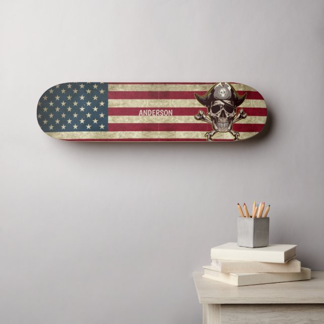 Personalized American  Jolly Roger  Skateboard (Wall Art (Horz))