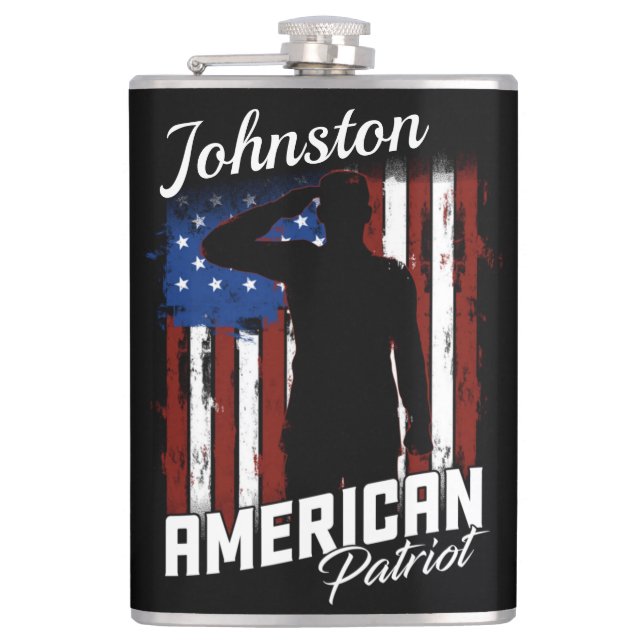 Personalized American Patriot Soldier USA Flag  Flask (Front)
