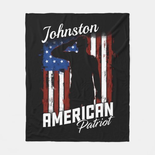 Personalized American Patriot Soldier USA Flag Fleece Blanket