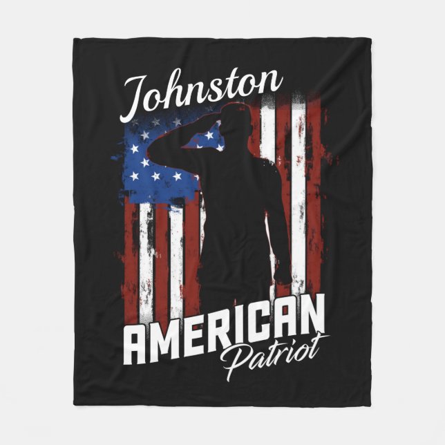 Personalized American Patriot Soldier USA Flag Fleece Blanket (Front)