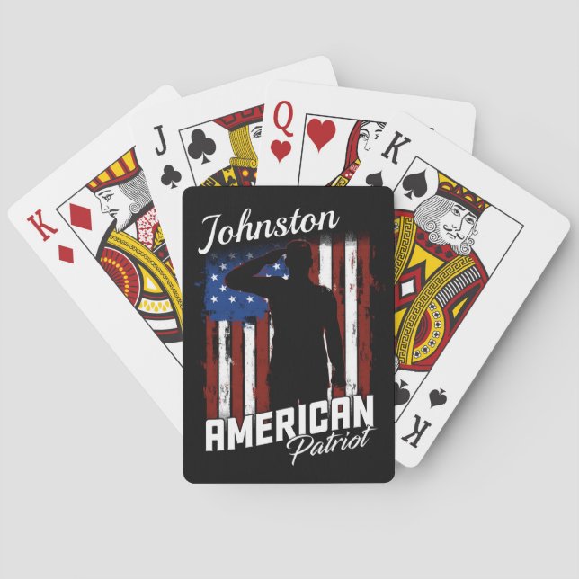 Personalized American Patriot Soldier USA Flag  Poker Cards (Back)