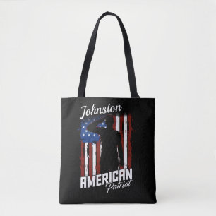 Personalized American Patriot Soldier USA Flag  Tote Bag