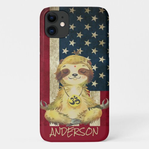 Personalized American Peace Sloth iPhone 11 Case