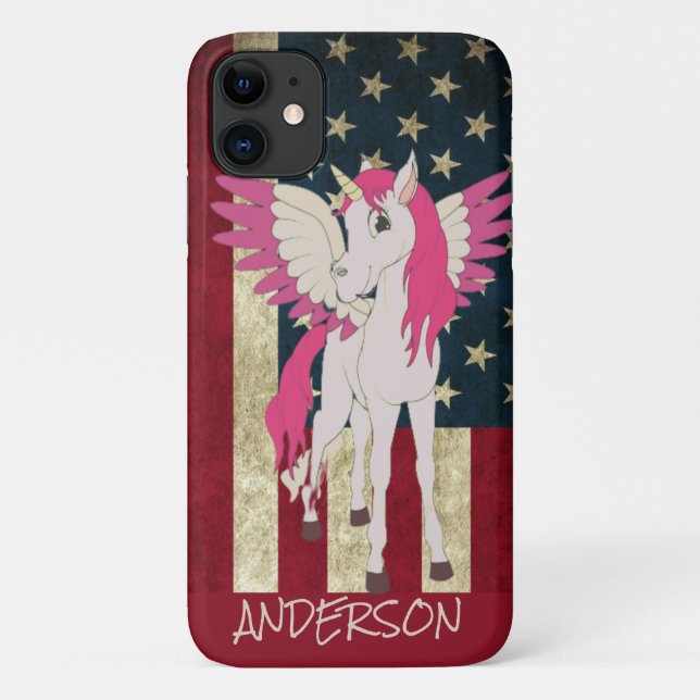 Personalized American Pink Unicorn Case-Mate iPhone Case (Back)