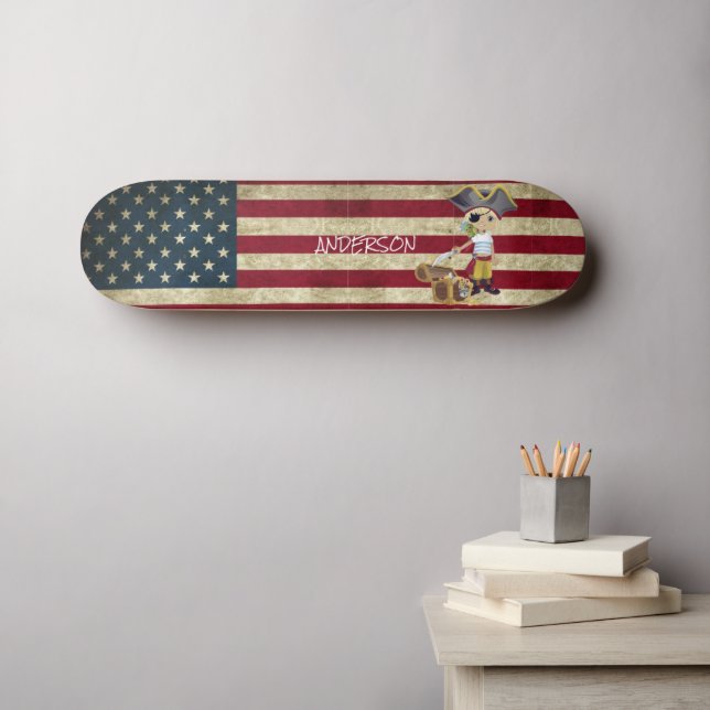 Personalized American Pirate BOY Skateboard (Wall Art (Horz))