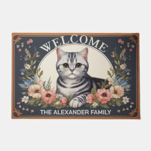 Personalized American shorthair Cat Floral Welcome Doormat