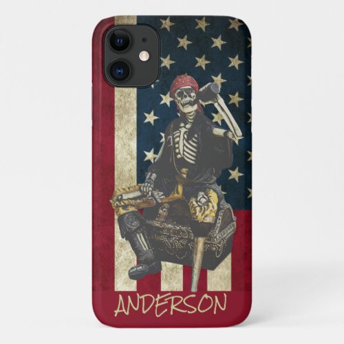Personalized American  Skeleton Pirate iPhone 11 Case