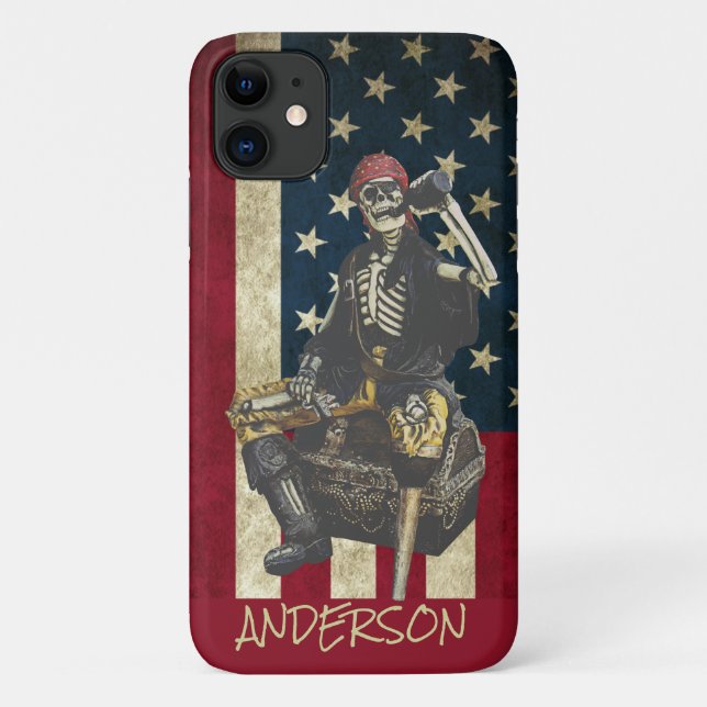 Personalized American  Skeleton Pirate Case-Mate iPhone Case (Back)