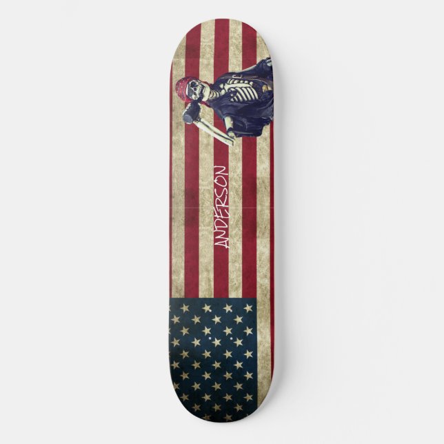 Personalized American Skeleton Pirate  Skateboard (Front)