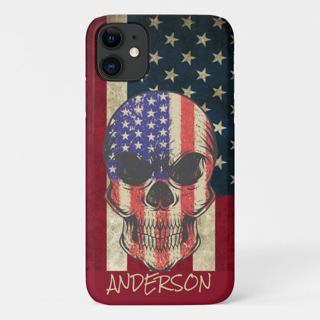 Personalized American Skull Flag Case-Mate iPhone Case (Back)