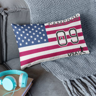 Personalized American Soccer Athlete Patriotic  Lumbar Pillow