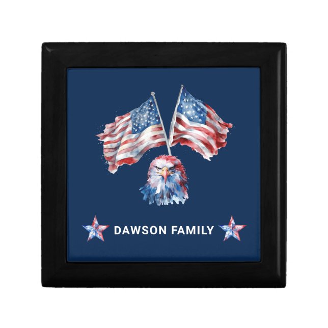 Personalized American Symbols Family Name Gift Box (Front)