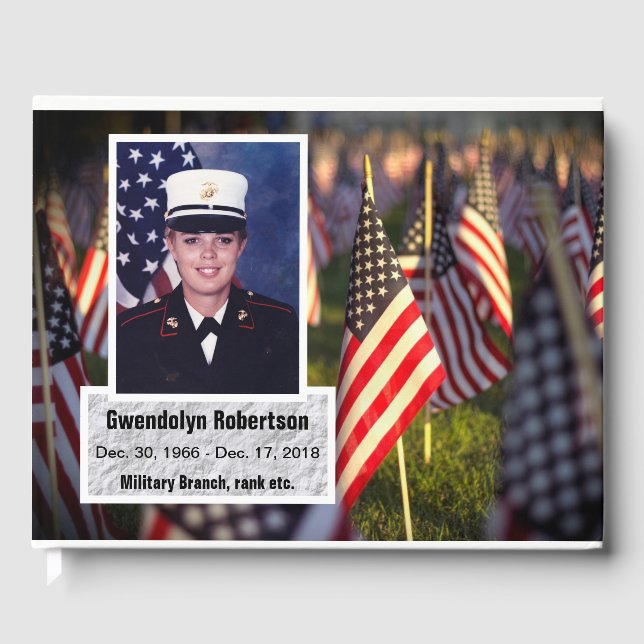 Personalized American Veteran Picture Memorial Guest Book (Front)