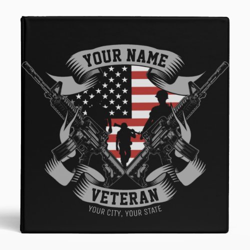 Personalized American Veteran Proud Vet USA Flag   3 Ring Binder
